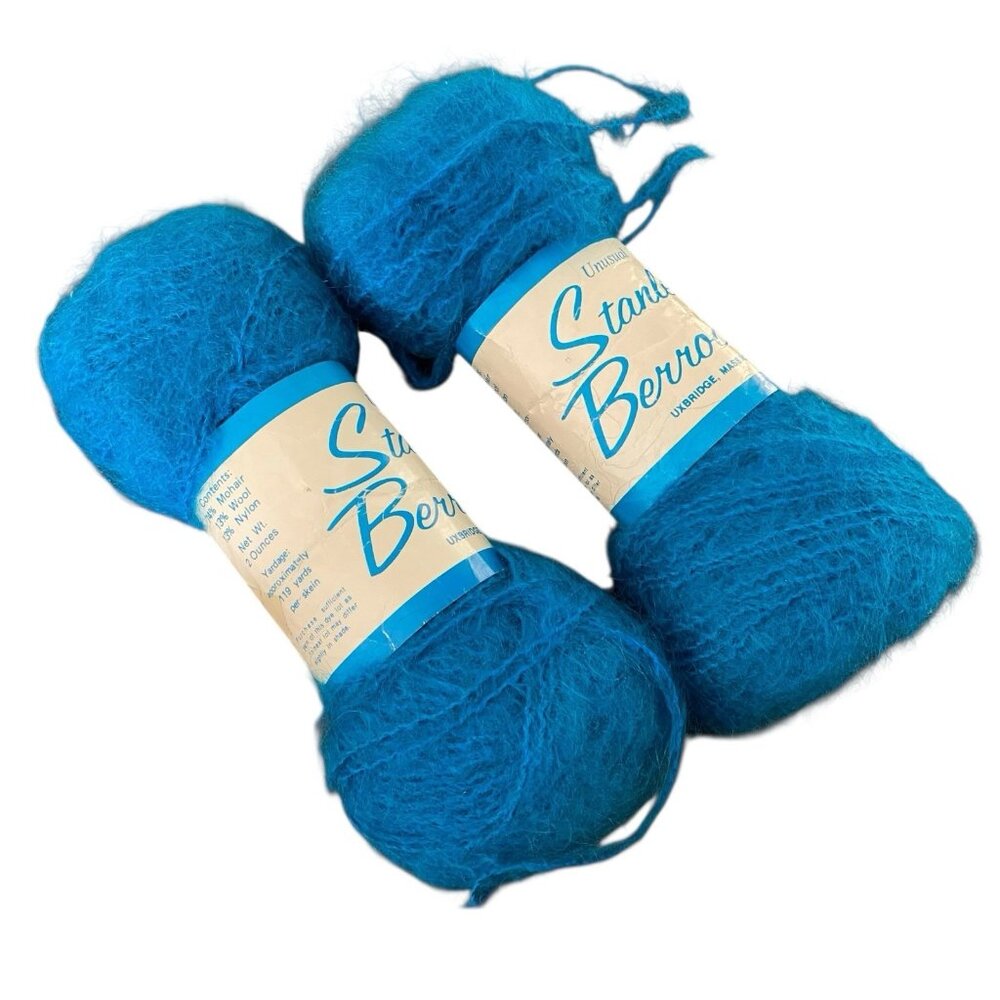 Vintage Stanley Berroco Blue Mohair Wool Skeins Unusual Yarns USA Lot of 2
